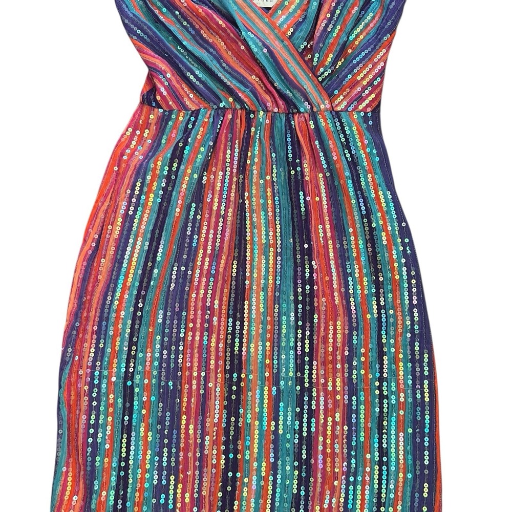 Trina Turk Dress  2 4 Multicolored Sequin Mini Cocktail Party Striped Lined READ - Picture 2 of 12